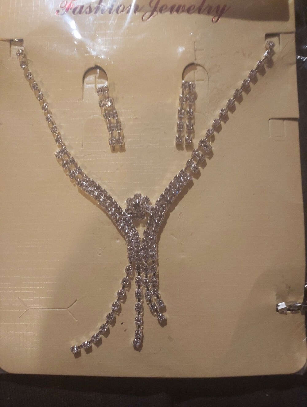 Fashion Jewelry Clear Crystal Silver-Tone Necklace & Earring Set